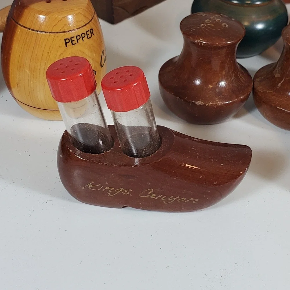 Vintage Lot Salt & Pepper Shakers Wooden Wood Plastic Mix Most Paired Collection